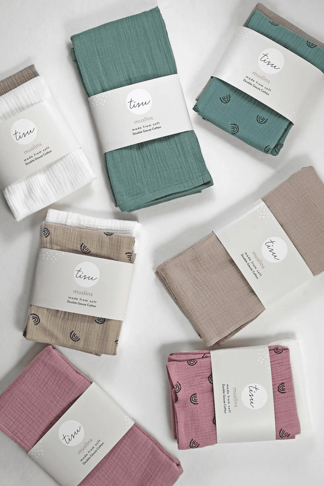 TISU muslin, Dusty Green Rainbow