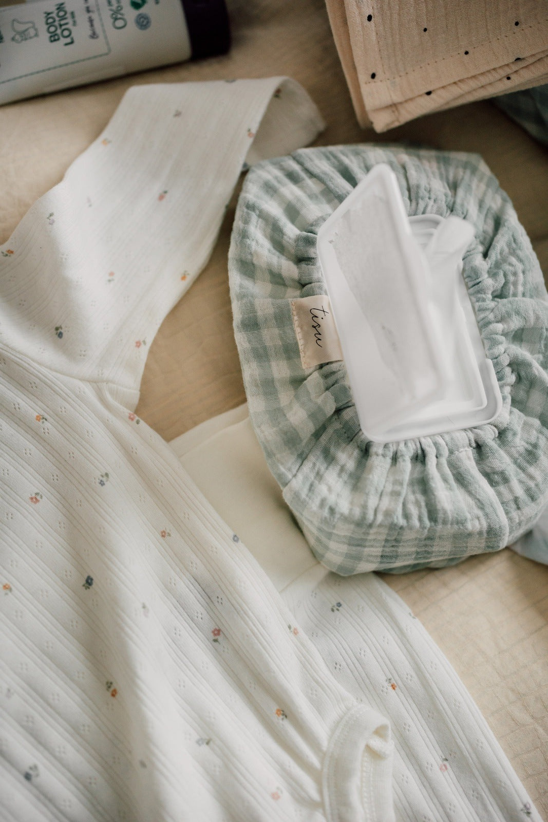 TISU diaper changing pad cover, Light Mint Gingham