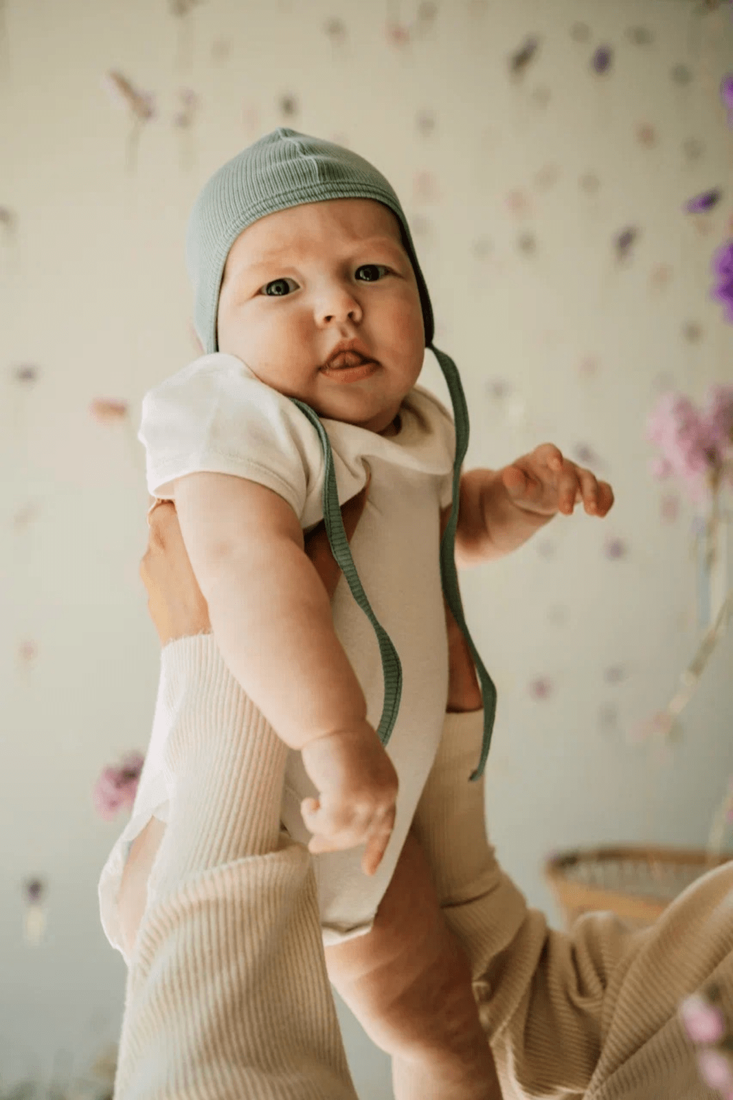 TISU ribbed baby bonnet, Thyme - TISU Baby