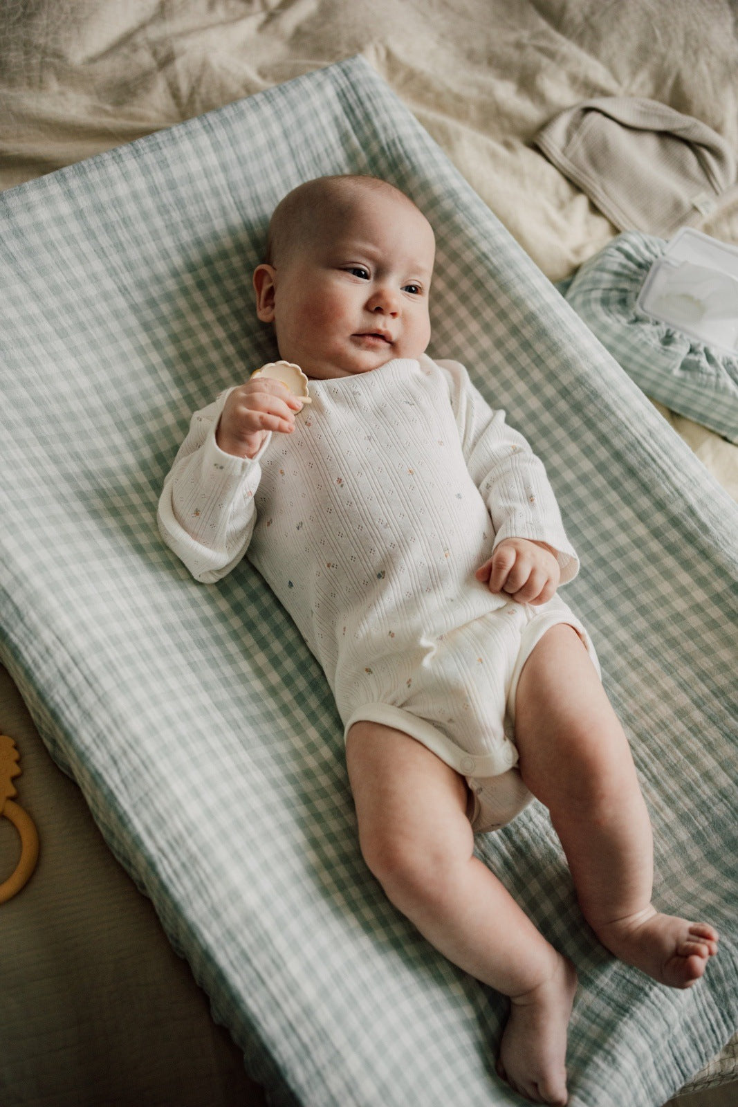 TISU diaper changing pad cover, Light Mint Gingham