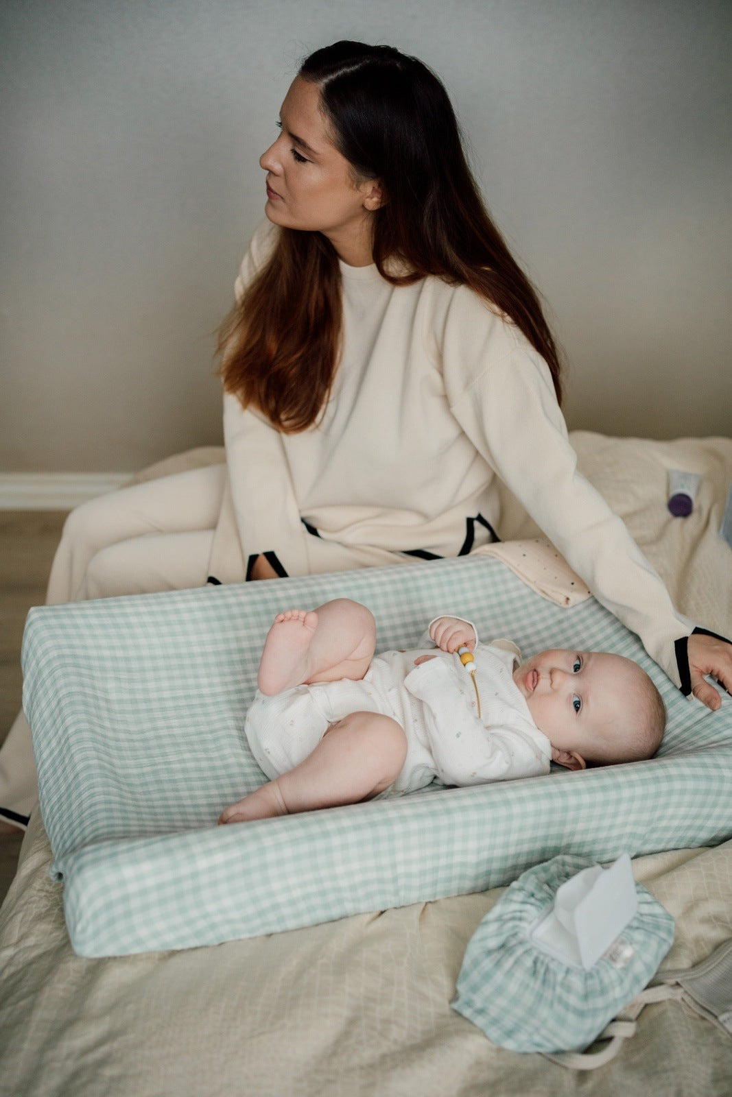 TISU diaper changing pad cover, Light Mint Gingham