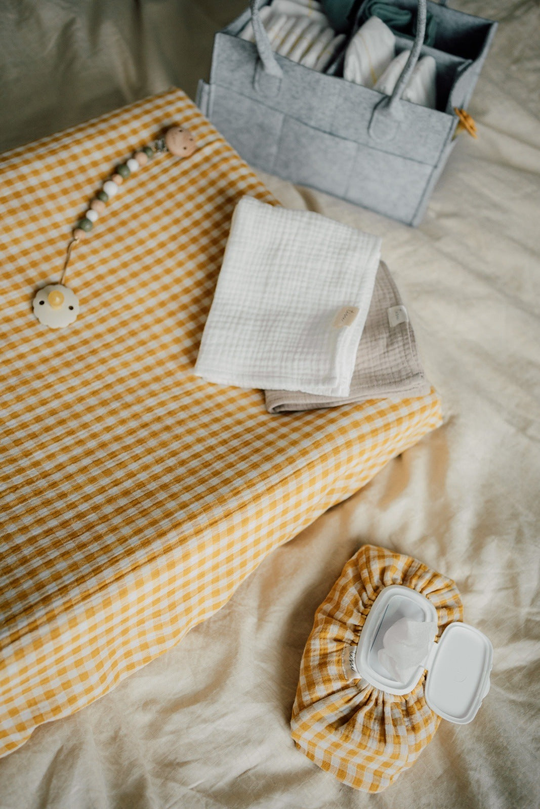 TISU diaper changing pad cover, Mustard Gingham