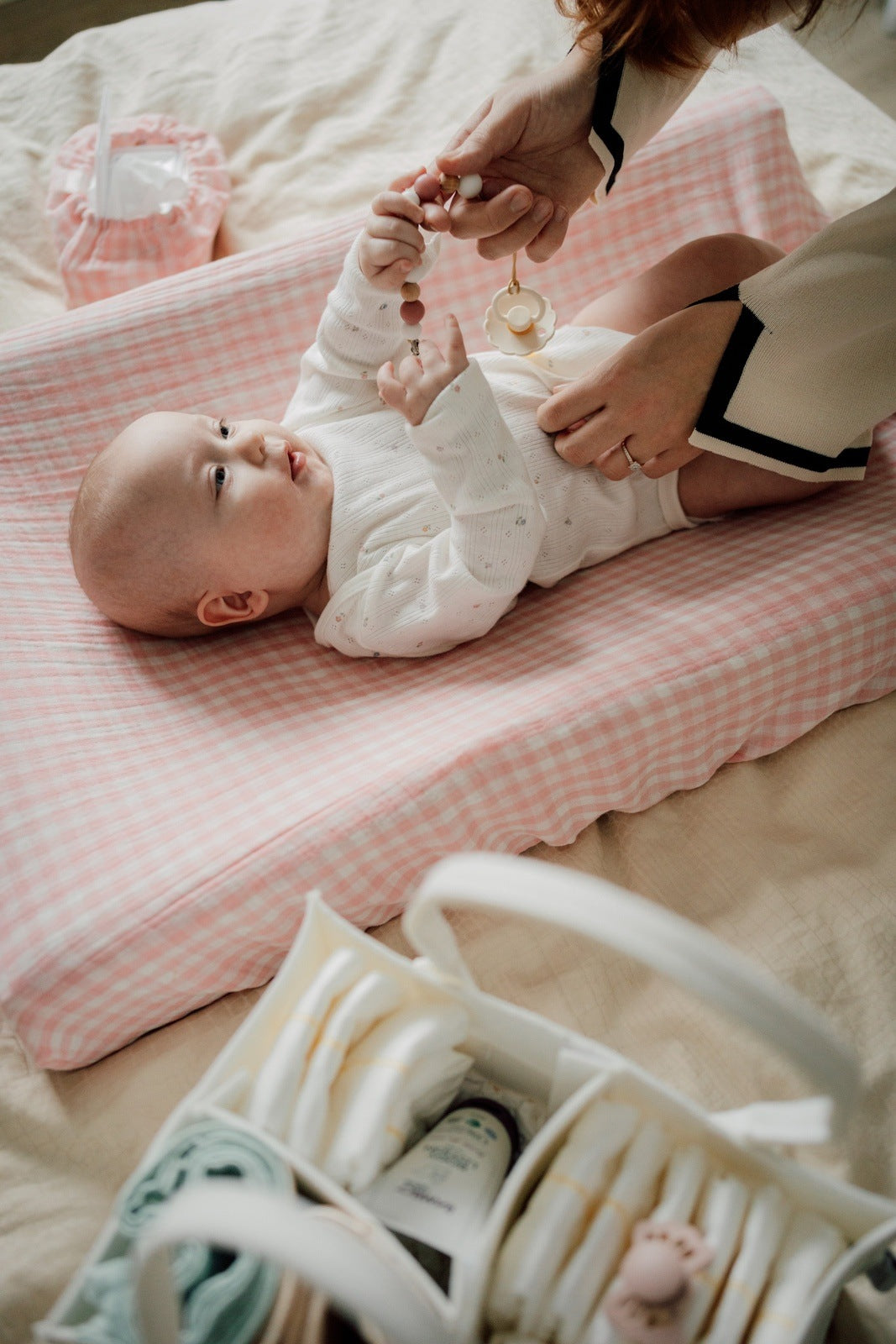 TISU diaper changing pad cover, Pink Gingham