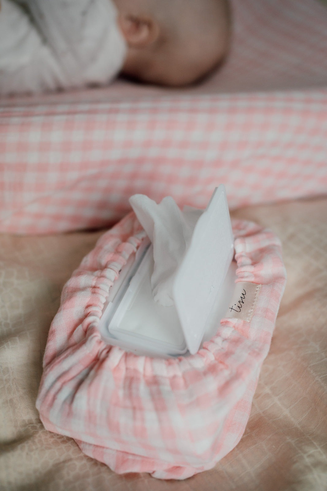 TISU diaper changing pad cover, Pink Gingham