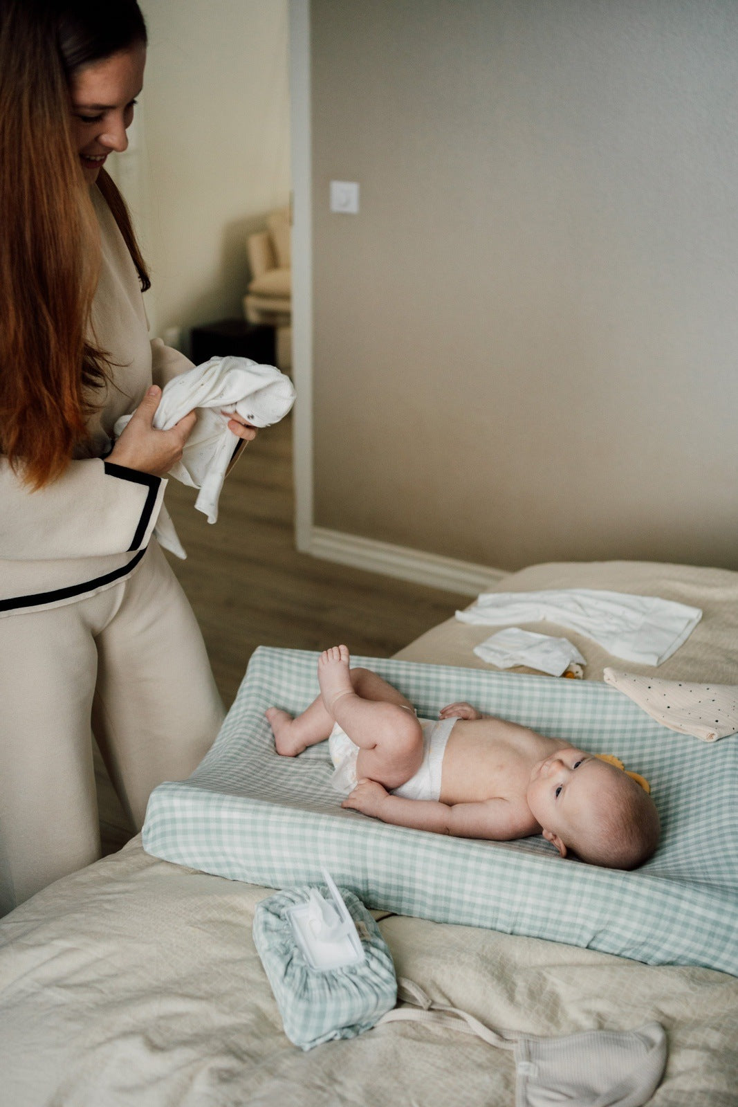 TISU diaper changing pad cover, Light Mint Gingham