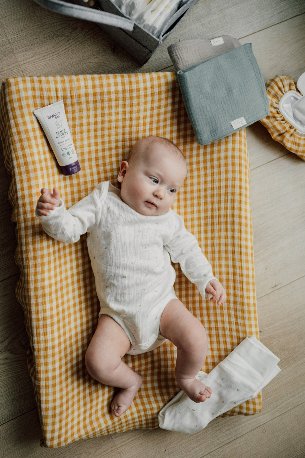TISU diaper changing pad cover, Mustard Gingham