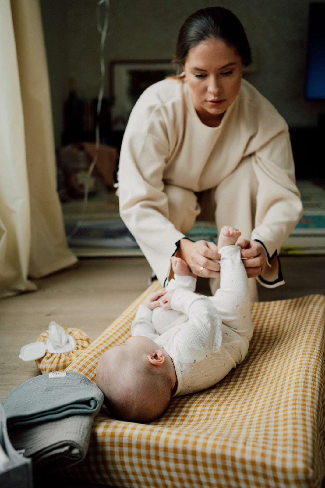 TISU diaper changing pad cover, Mustard Gingham